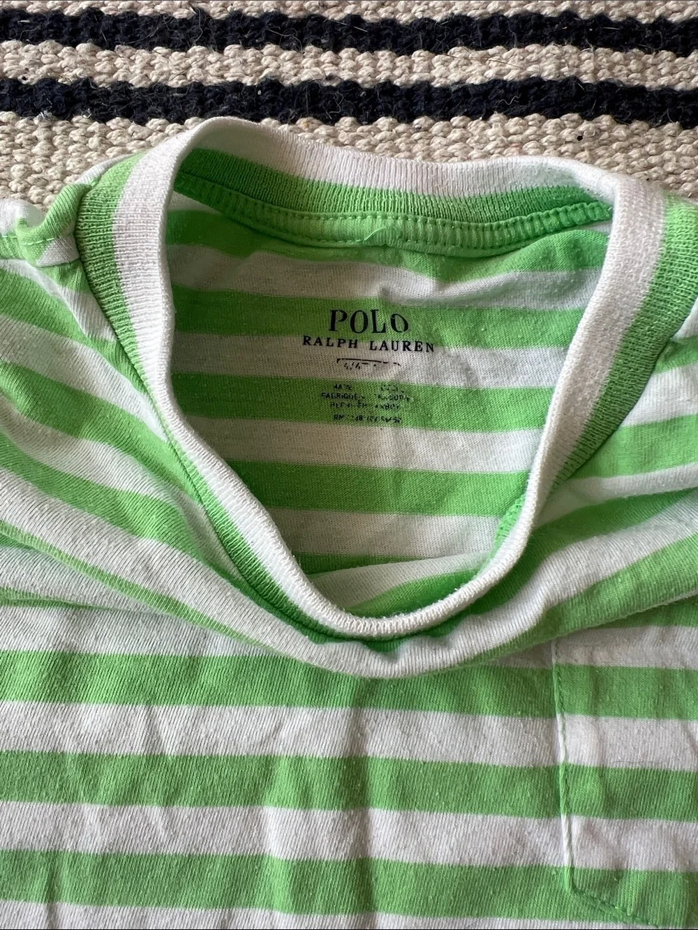 Polo Ralph Lauren Green & White Striped Pocket Tee with Pink Pony age 5/6 boys